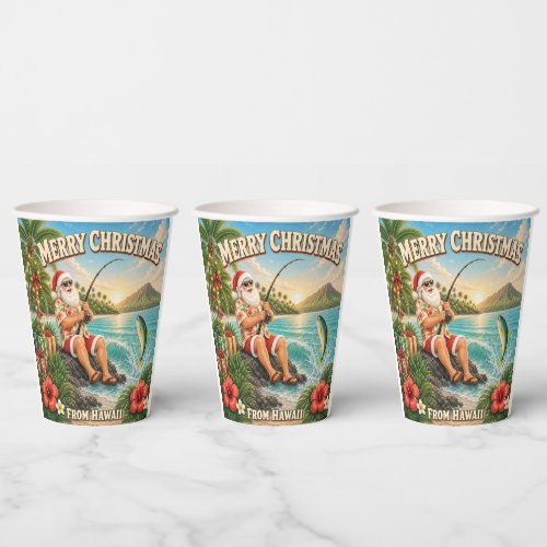 Santa Fishing in Hawaii Shirt Christmas Paper Cups