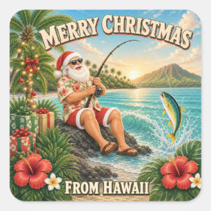 Santa Fishing in Hawaii Shirt Christmas Square Sticker