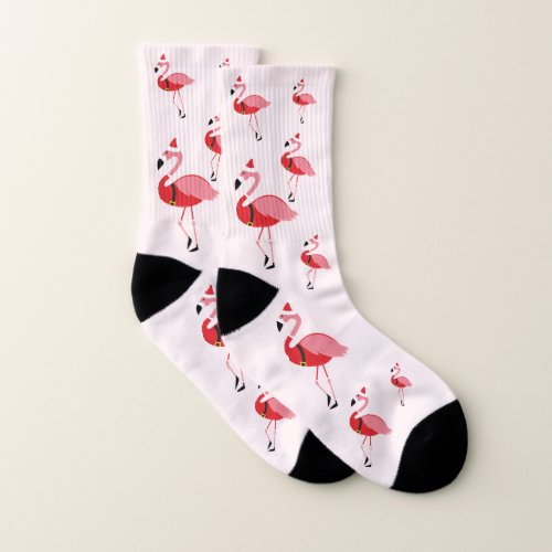 Santa Flamingo Animal Pink Christmas Socks