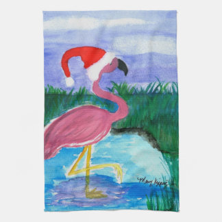 Santa Flamingo art kitchen towel