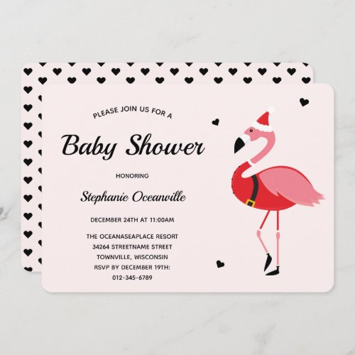 Santa Flamingo Christmas Baby Shower Invitation