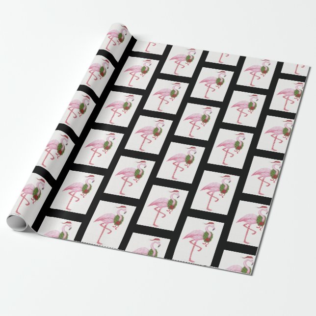 Santa Flamingo Christmas Wrapping Paper (Unrolled)
