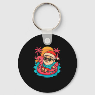 Santa Flamingo Float Summer Beach Cute Christmas I Keychain