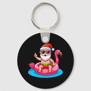 Santa Flamingo Floatie Beach Funny Christmas In Ju Keychain