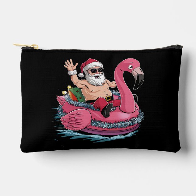 Santa Flamingo Floatie Christmas In July Summer Accessory Pouch (Front)