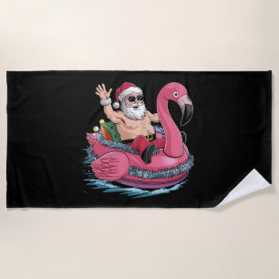 Santa Flamingo Floatie Christmas In July Summer Beach Towel