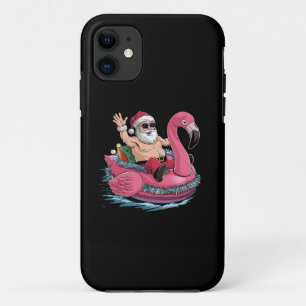 Santa Flamingo Floatie Christmas In July Summer iPhone 11 Case