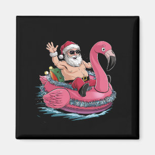Santa Flamingo Floatie Christmas In July Summer Magnet