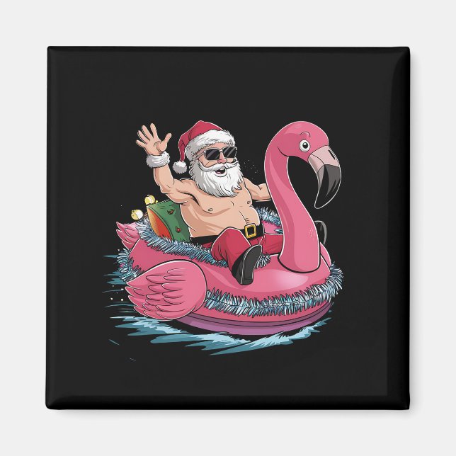 Santa Flamingo Floatie Christmas In July Summer Magnet (Front)
