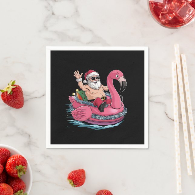 Santa Flamingo Floatie Christmas In July Summer Napkins (Insitu)