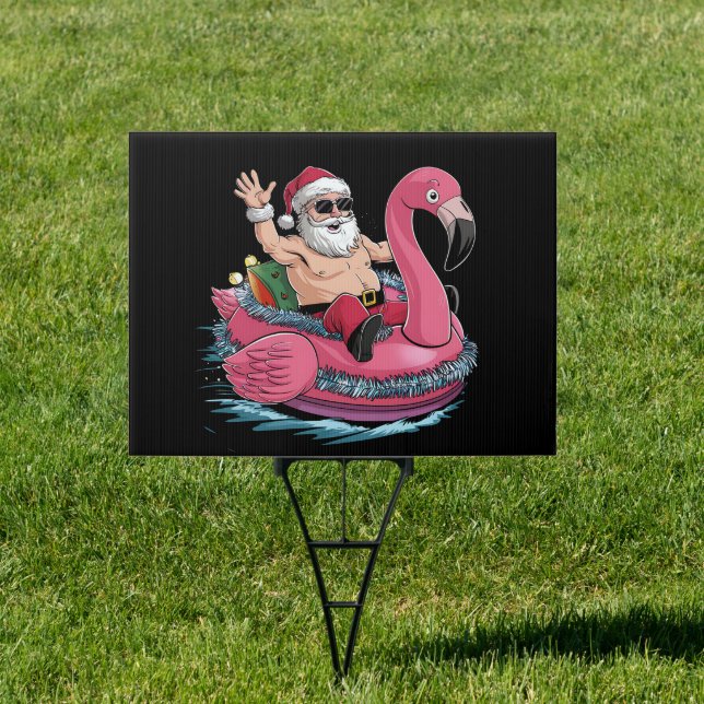 Santa Flamingo Floatie Christmas In July Summer Sign (Insitu)