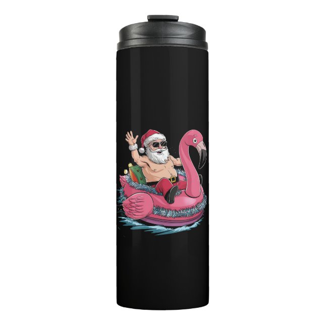 Santa Flamingo Floatie Christmas In July Summer Thermal Tumbler (Front)