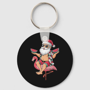 Santa Flamingo Floatie Christmas In July Watermelo Keychain