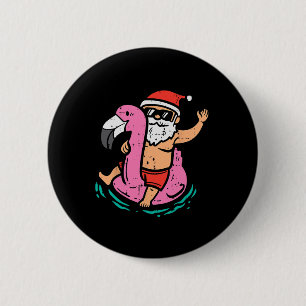 Santa Flamingo Floatie Funny Christmas In July Sum Button