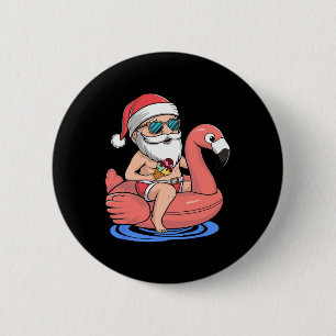 Santa Flamingo Floatie Funny Christmas In July Sum Button