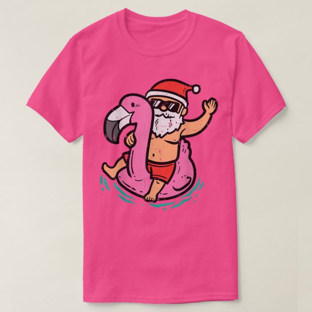Santa Flamingo Floatie Funny Christmas In July Sum T-Shirt (Design Front)