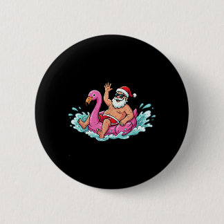 Santa Flamingo Floatie Summer Summer Xmas Men Button
