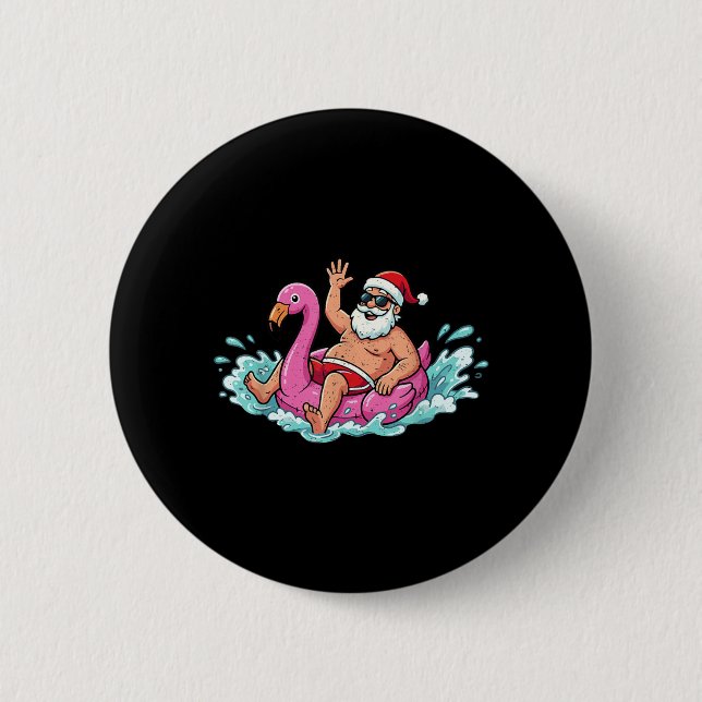 Santa Flamingo Floatie Summer Summer Xmas Men Button (Front)