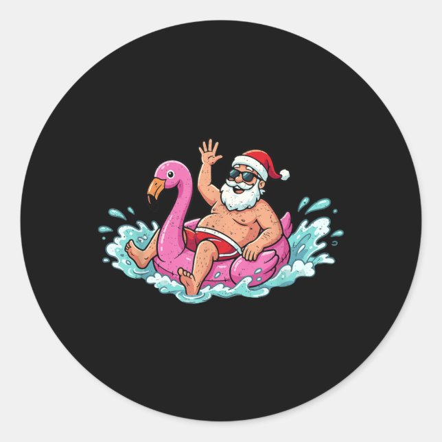 Santa Flamingo Floatie Summer Summer Xmas Men Classic Round Sticker (Front)