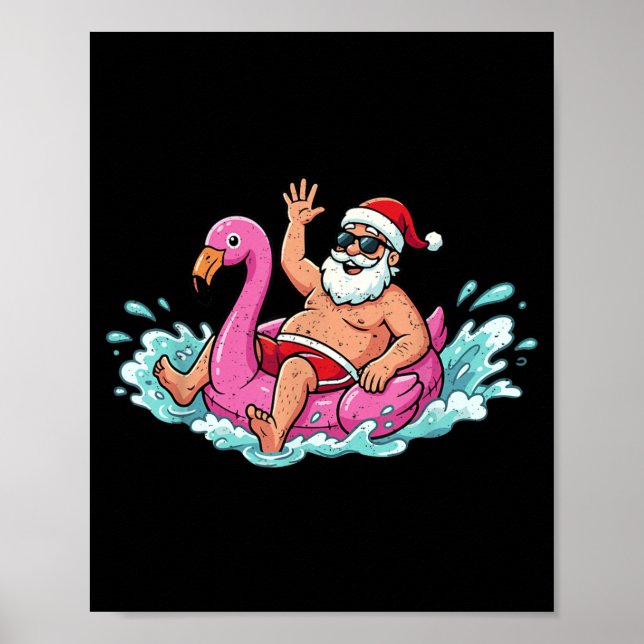 Santa Flamingo Floatie Summer Summer Xmas Men Poster (Front)