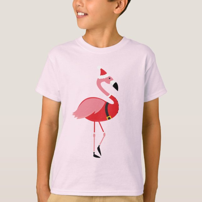 Santa Flamingo Fun Christmas T-Shirt (Front)