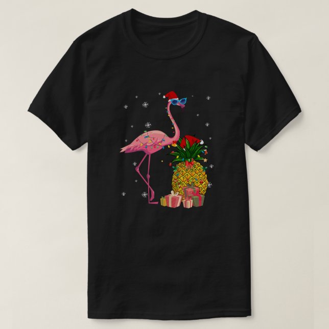 Santa Flamingo Hawaiian Pineapple Christmas Gifts T-Shirt (Design Front)
