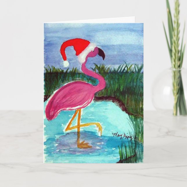 Santa Flamingo Holiday Card (Front)
