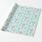 Santa Flamingo Pattern Fun AquaTropical Christmas Wrapping Paper (Unrolled)