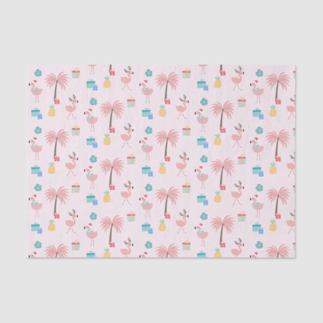 Santa Flamingo Pattern Fun Pink Tropical Christmas Tissue Paper (Front)