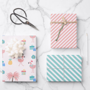Santa Flamingo Pattern Fun Pink Tropical Christmas Wrapping Paper Sheets