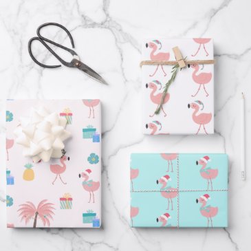 Santa Flamingo Pattern Fun Pink Tropical Christmas