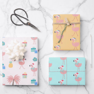 Santa Flamingo Pattern Fun Pink Tropical Christmas Wrapping Paper Sheets