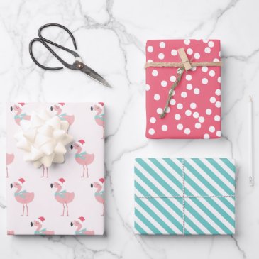 Santa Flamingo Pattern Fun Pink Tropical Christmas