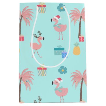 Santa Flamingo Pattern Fun Teal Tropical Christmas