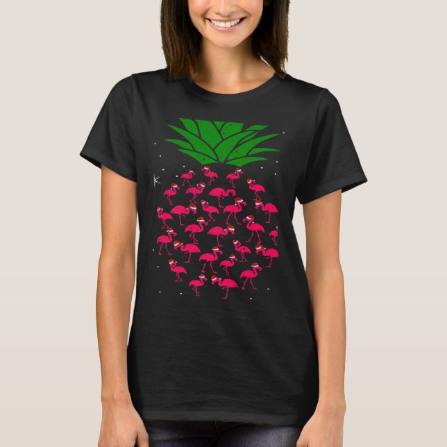 Santa Flamingo Pineapple Christmas T-Shirt (Front)