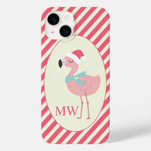 Santa Flamingo w Pink Candy Cane Stripes Christmas Case_Mate iPhone 14 Case