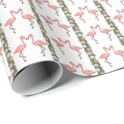 Santa Flamingos and Shells Wrapping Paper