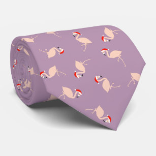 Santa Flamingos Dusty Mauve Pattern Mens Christmas Neck Tie