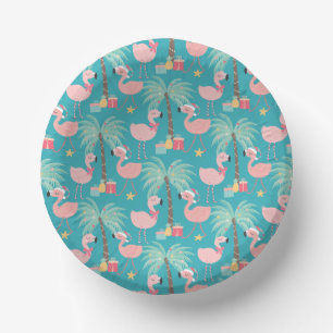 Santa Flamingo's - Fun Aqua Tropical Christmas Paper Bowls