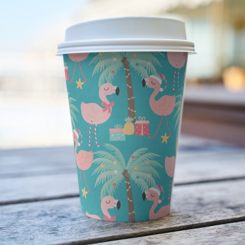 Santa Flamingos _ Fun Aqua Tropical Christmas Paper Cups