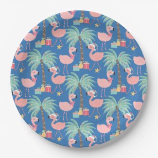 Santa Flamingo's - Fun Blue Tropical Christmas