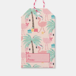Santa Flamingo's - Fun Pink Tropical Christmas Gift Tags