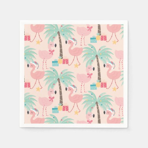 Santa Flamingos _ Fun Pink Tropical Christmas Napkins
