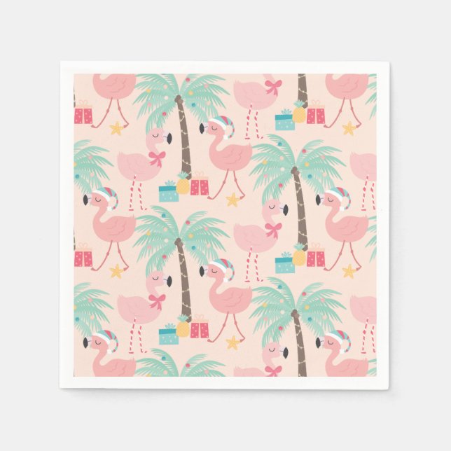 Santa Flamingo's - Fun Pink Tropical Christmas Napkins (Front)