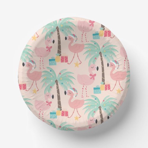 Santa Flamingos _ Fun Pink Tropical Christmas Paper Bowls