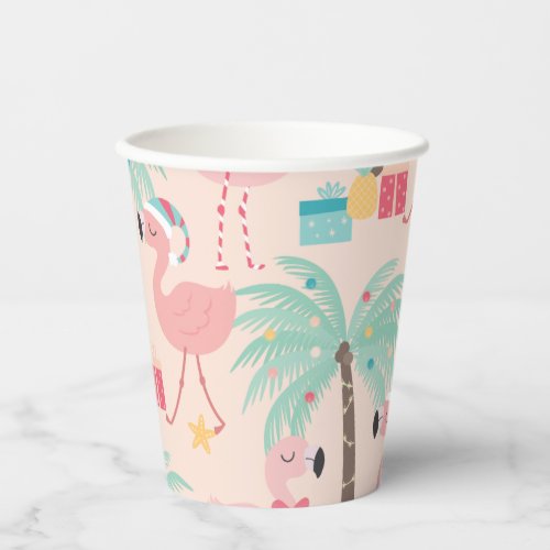 Santa Flamingos _ Fun Pink Tropical Christmas  Paper Cups