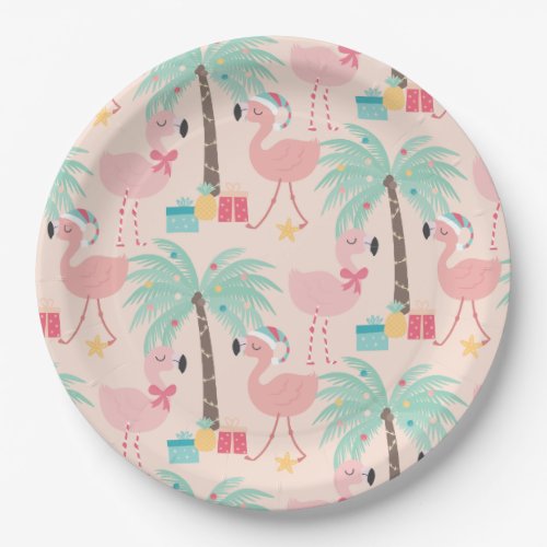 Santa Flamingos _ Fun Pink Tropical Christmas Paper Plates