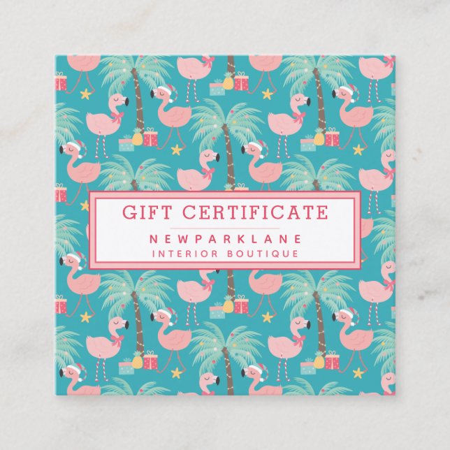 Santa Flamingo's - Teal Christmas Gift Certificate (Front)