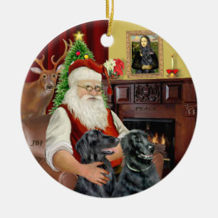 Santa - Flat Coated Retriever Ceramic Ornament