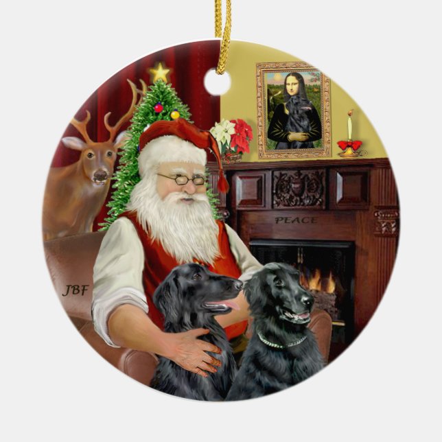 Santa - Flat Coated Retriever Ceramic Ornament (Front)